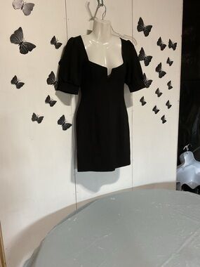 Forever 21 Black Puff-Sleeve Sweetheart Mini Dress 1003